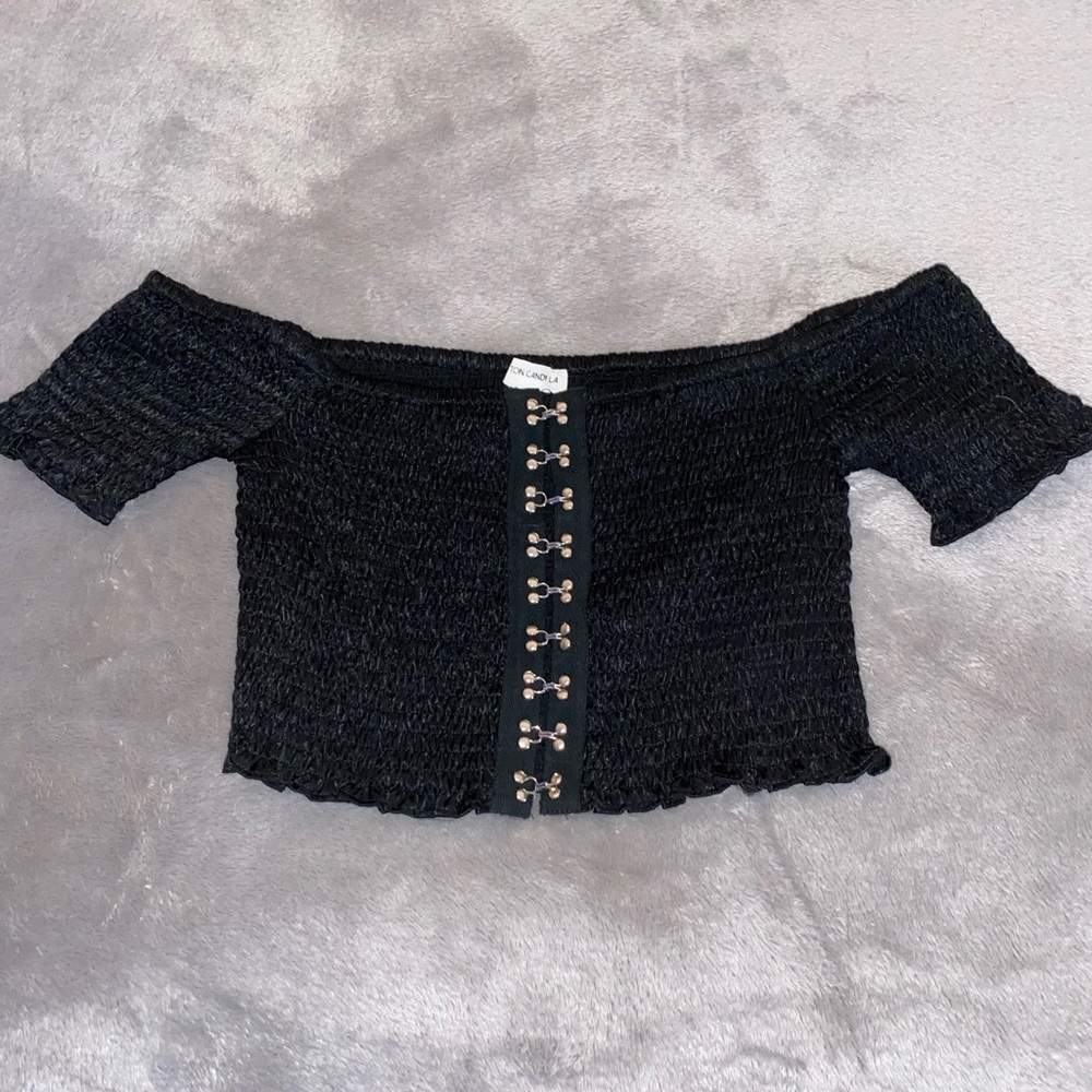 Black Off-Shoulder Cropped Top